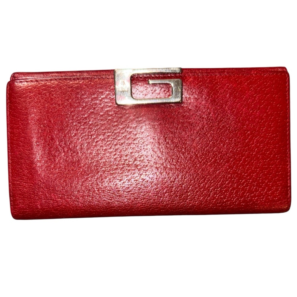 Gucci Red Leather Continental Wallet with “G” Clasp with COA
